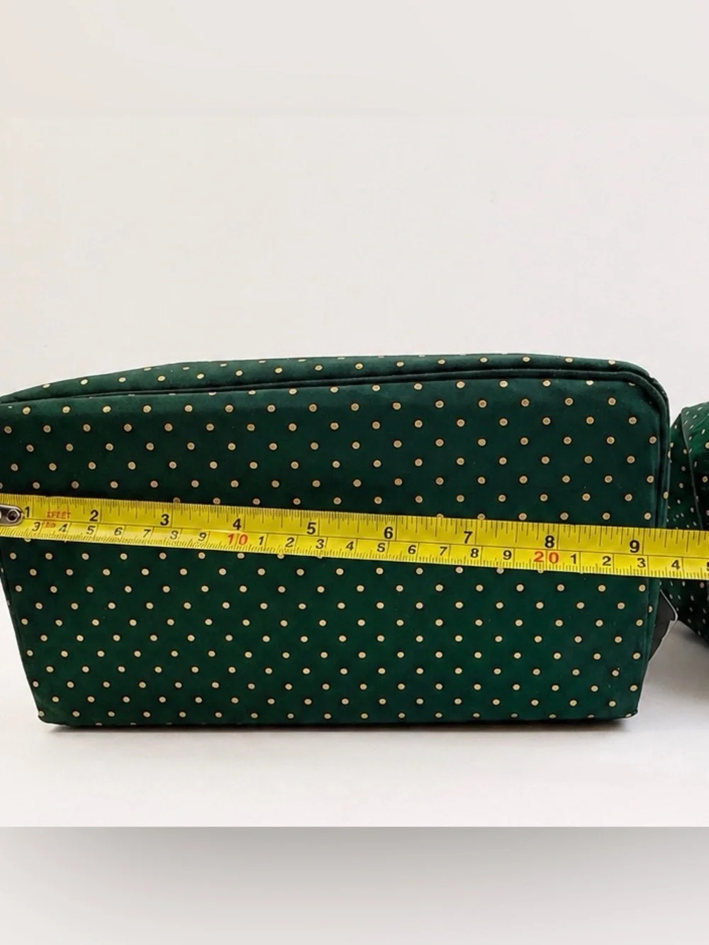 Vintage Dior Cosmetic Bag Set Green Gold Polka Dot NOS - Picture 16 of 16